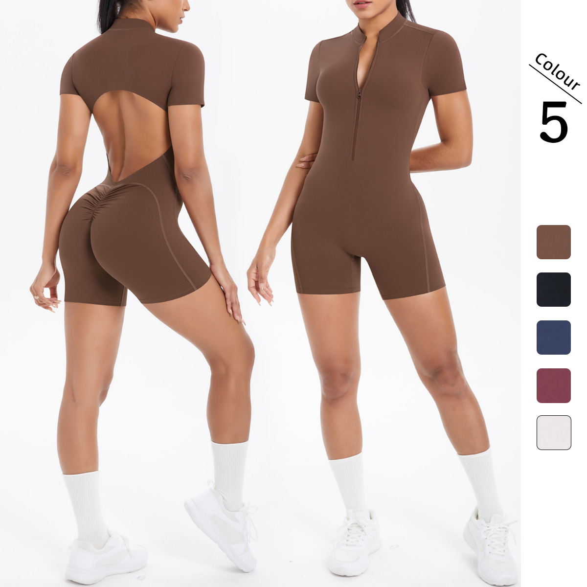 Women Half Zip Mock Neck Short Sleeve Ho
