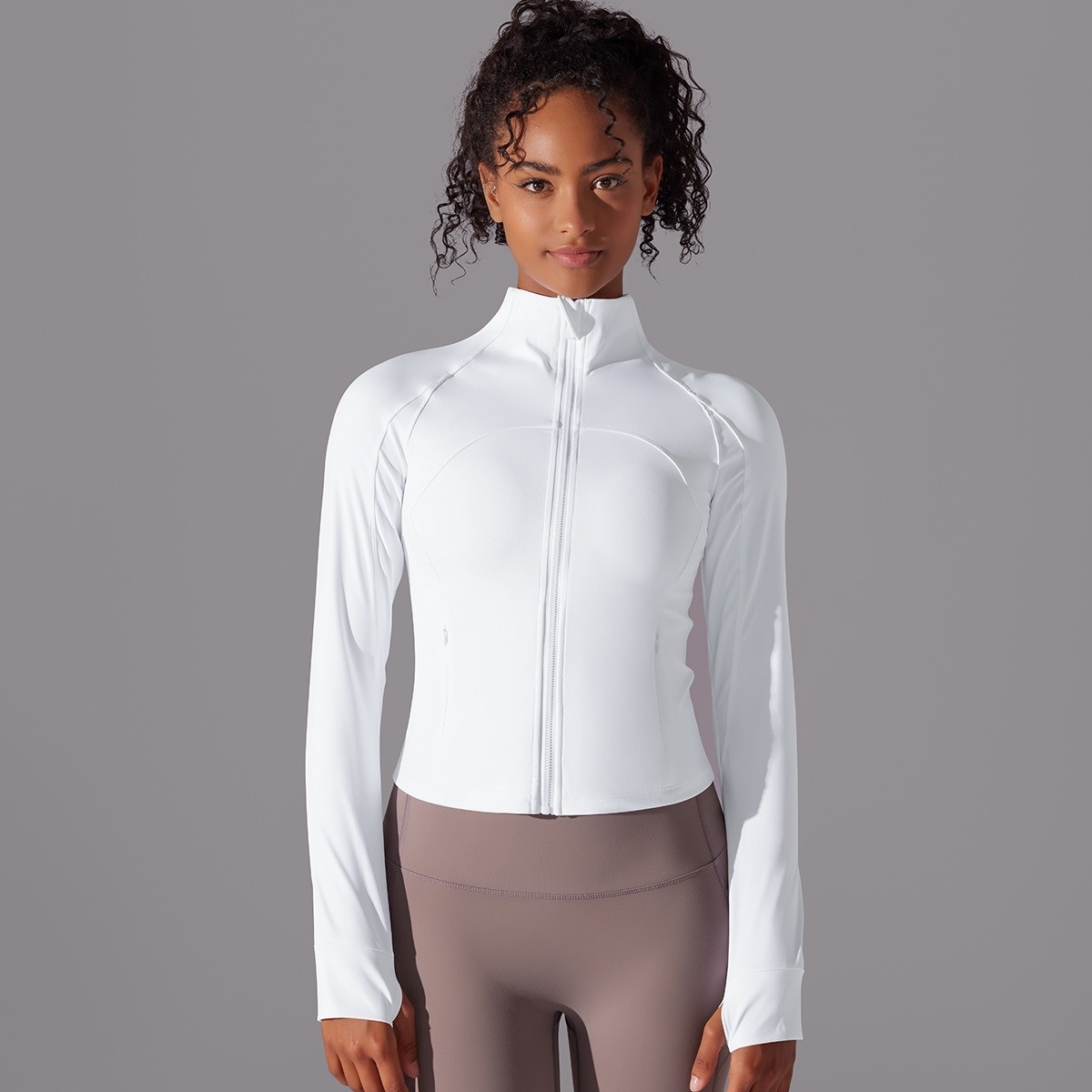 Solid-Color Brushed Stand-Collar Long-sleeve Zip-Up Jacket 6 Colors YFYS7007