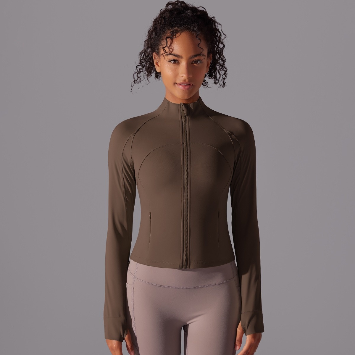 Solid-Color Brushed Stand-Collar Long-sleeve Zip-Up Jacket 6 Colors YFYS7007
