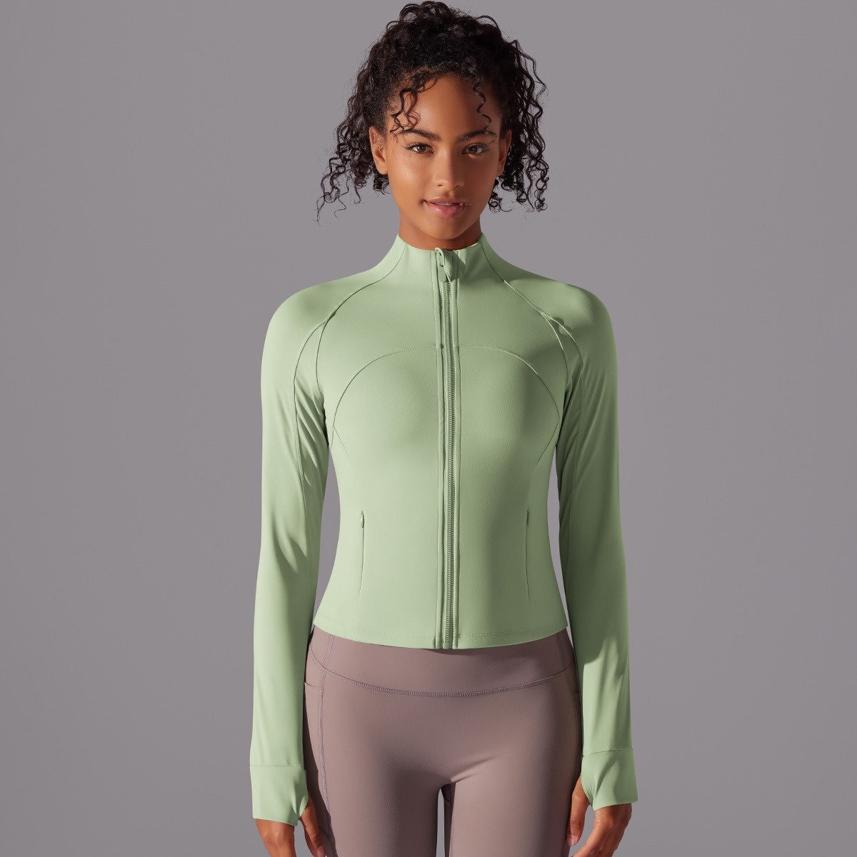 Solid-Color Brushed Stand-Collar Long-sleeve Zip-Up Jacket 6 Colors YFYS7007
