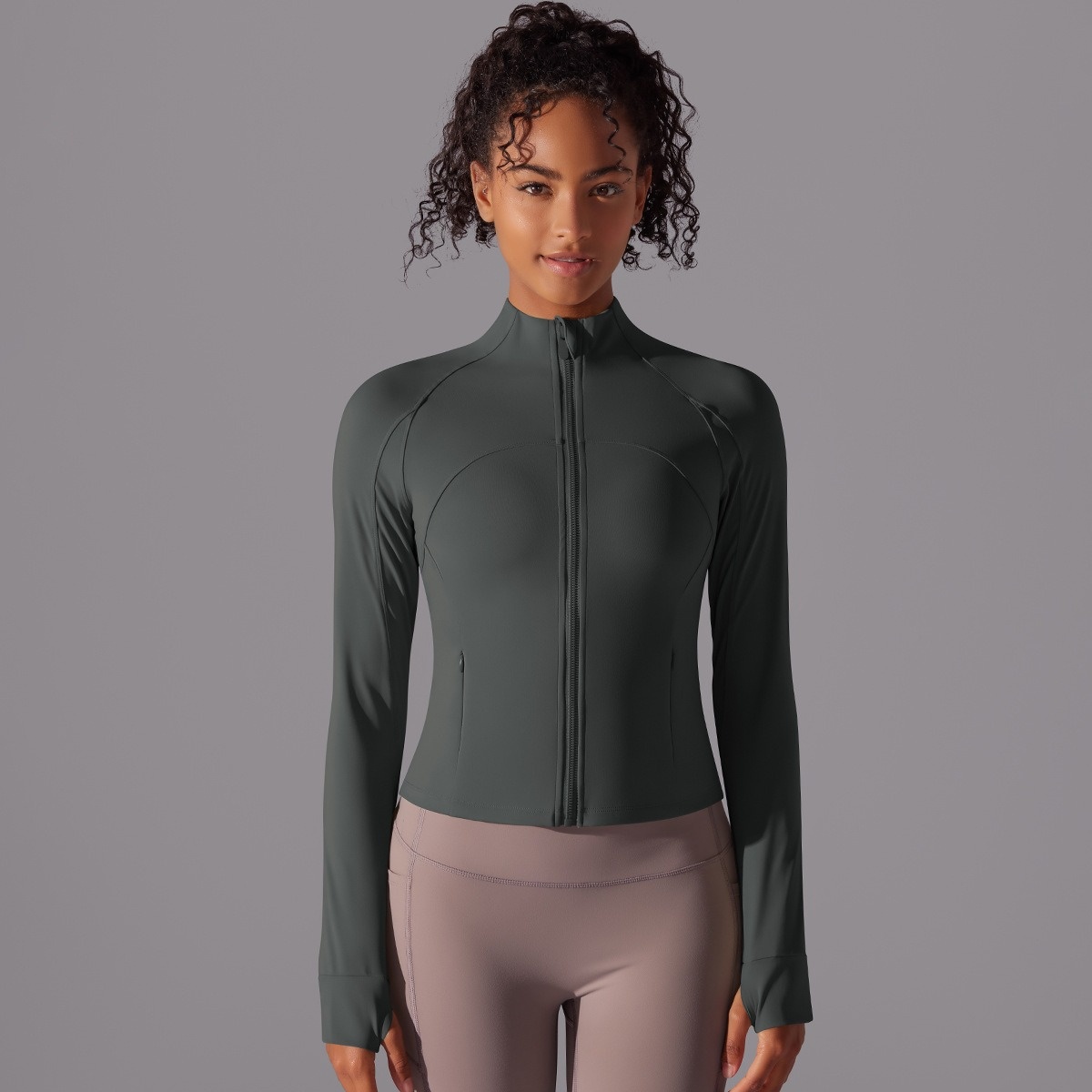 Solid-Color Brushed Stand-Collar Long-sleeve Zip-Up Jacket 6 Colors YFYS7007