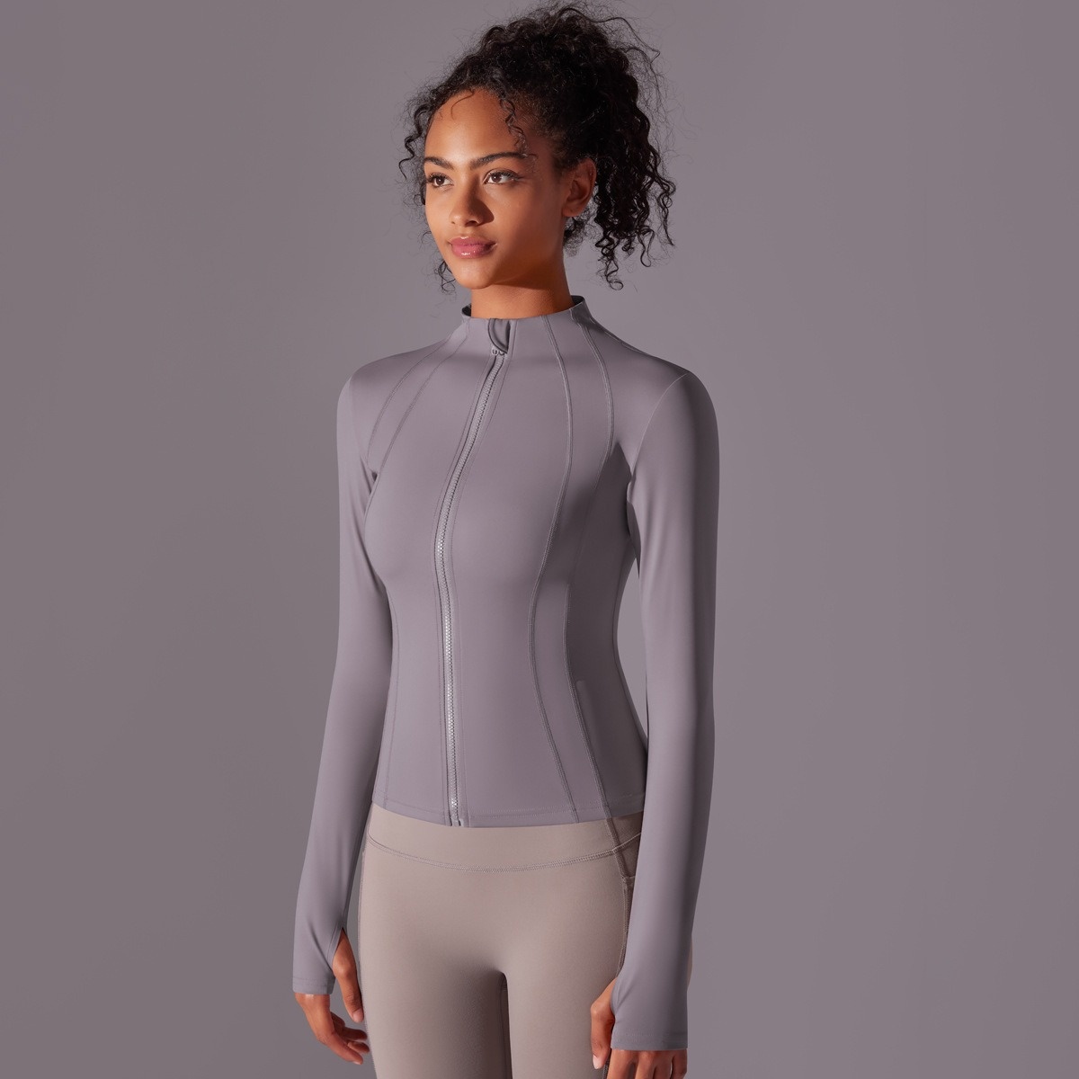 Solid-Color Brushed Stand-Collar Long-sleeve Zip-Up Jacket 5 Colors YFYS7057