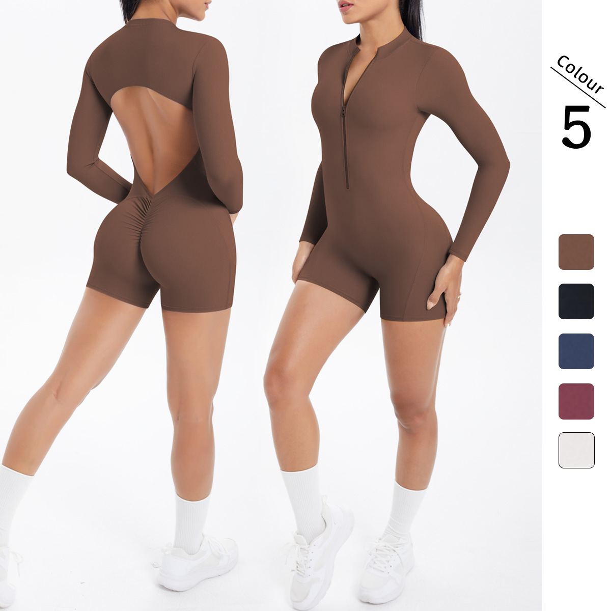 Women Mock Neck Long Sleeve Hollow Back 