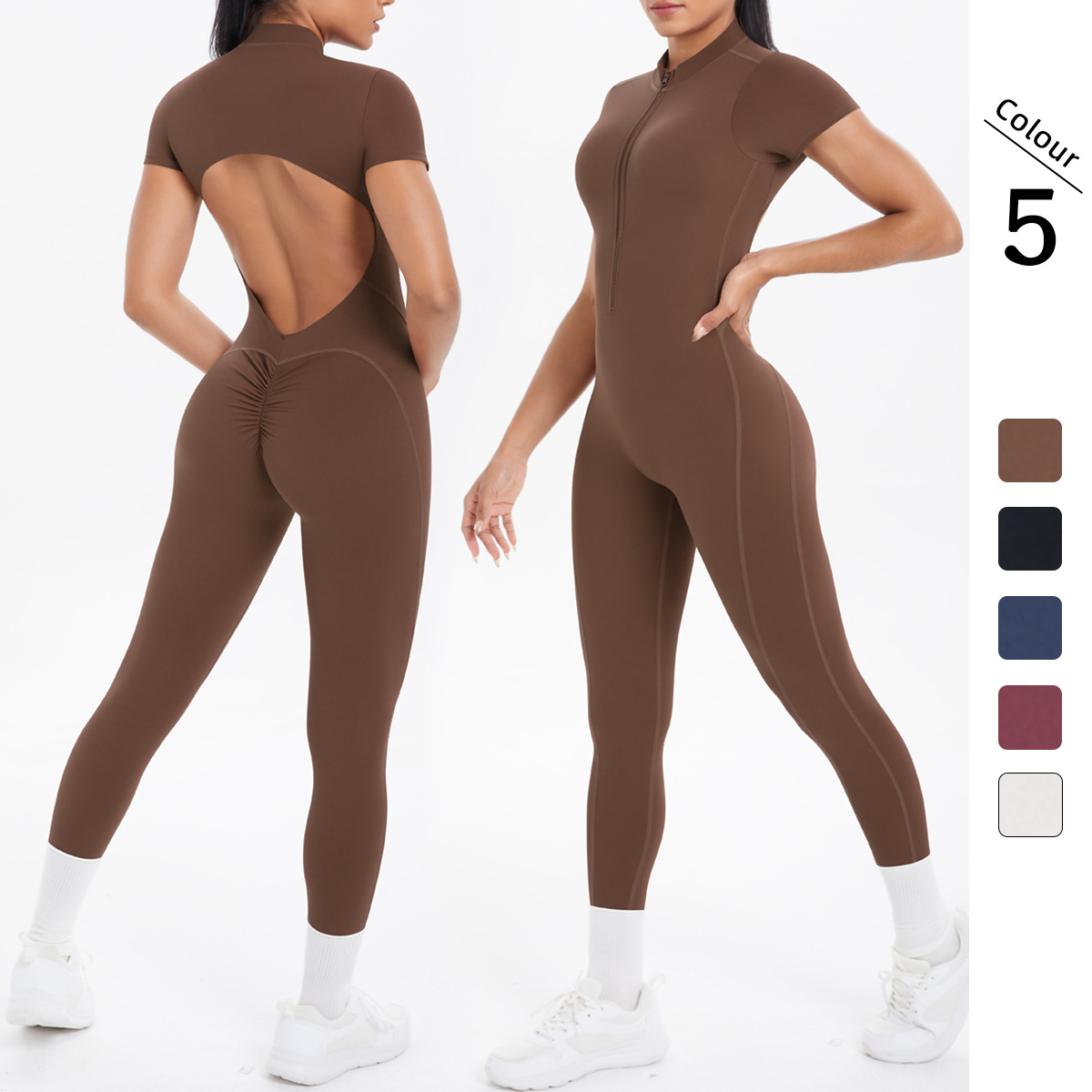 Women Half Zip Mock Neck Short Sleeve Ho