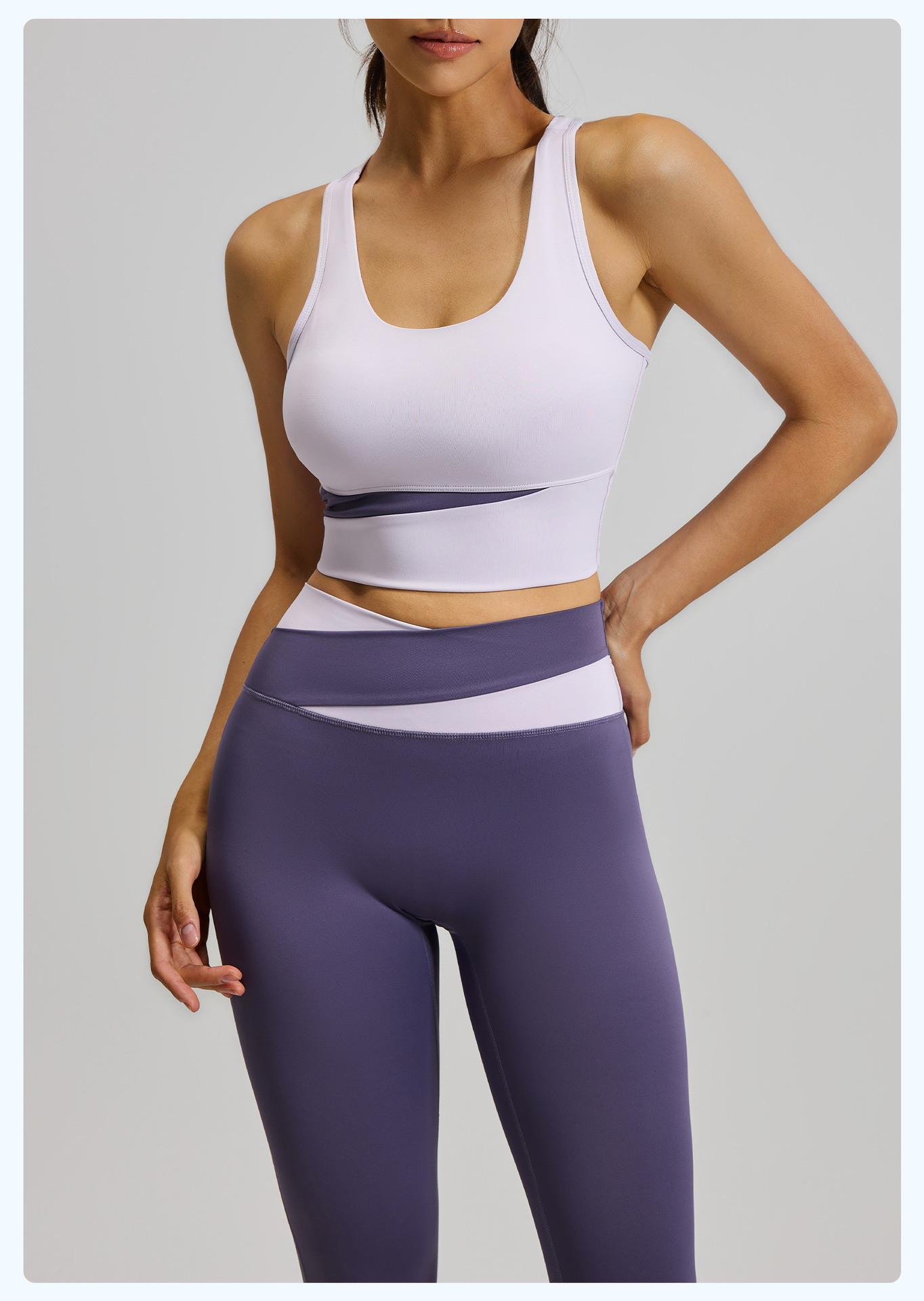 Women Color Block U Tank Cross Waist Lon