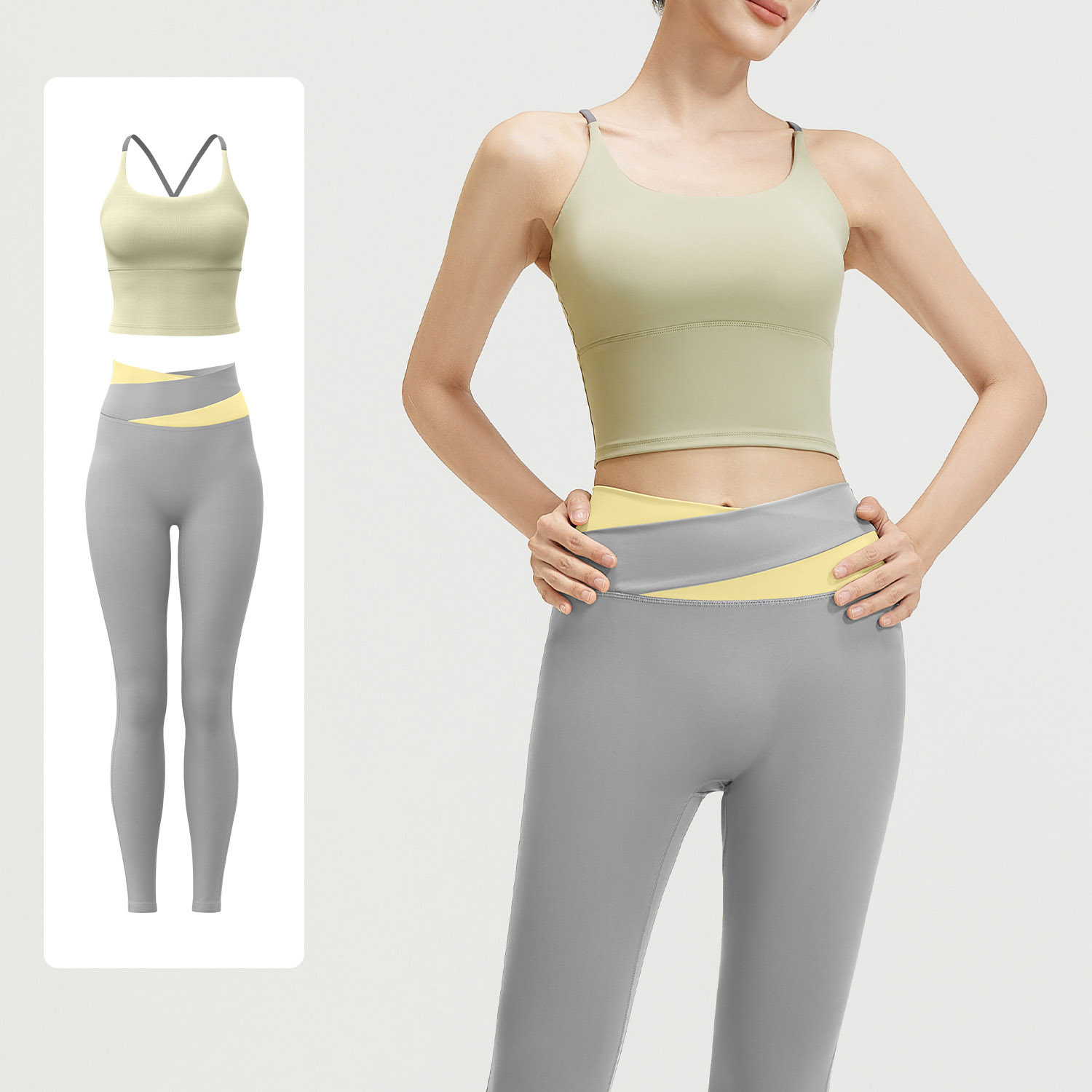 Women Contrast Strap Cross Waist Yoga Se