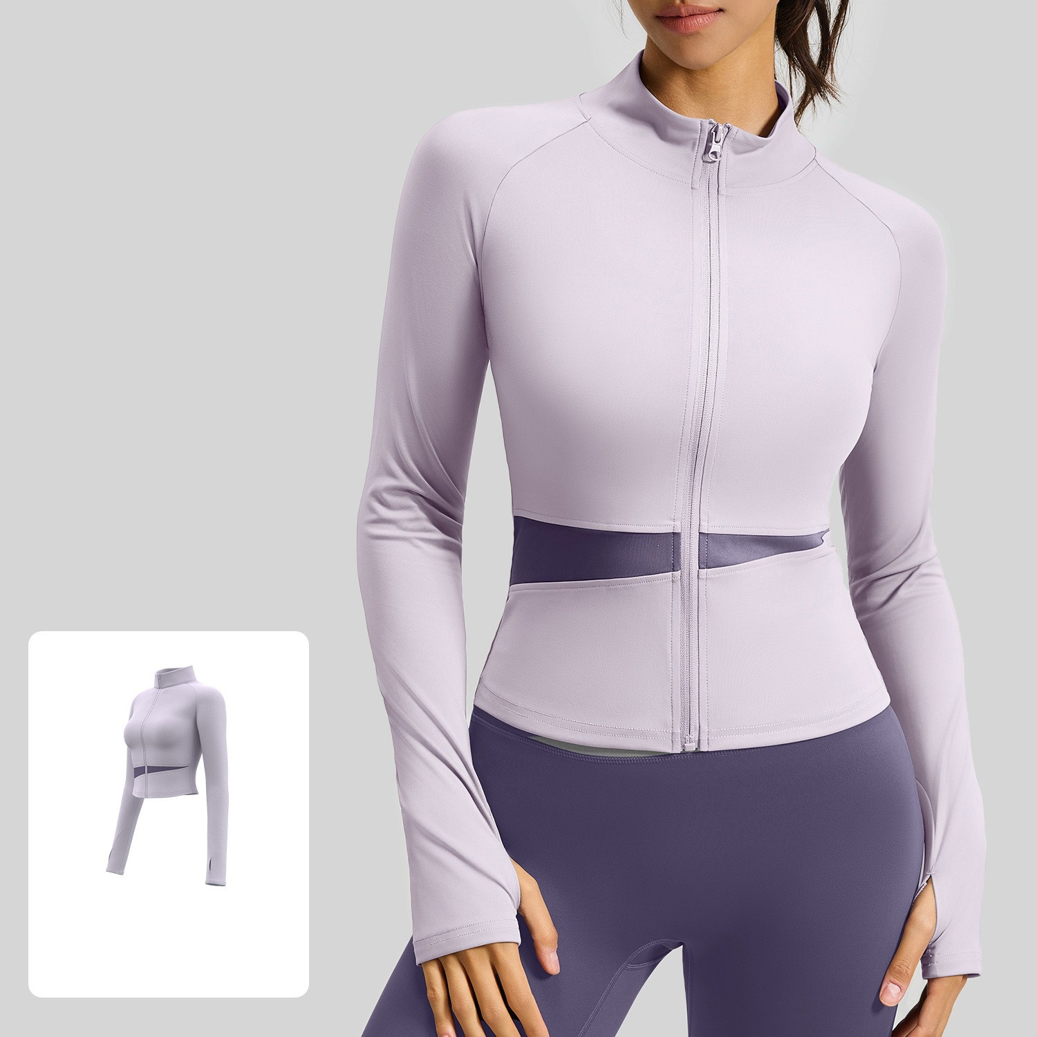 Color-Block Stand-Up Slim-Fit Yoga Jacket With Zipper 10 Colors YFJYMW022