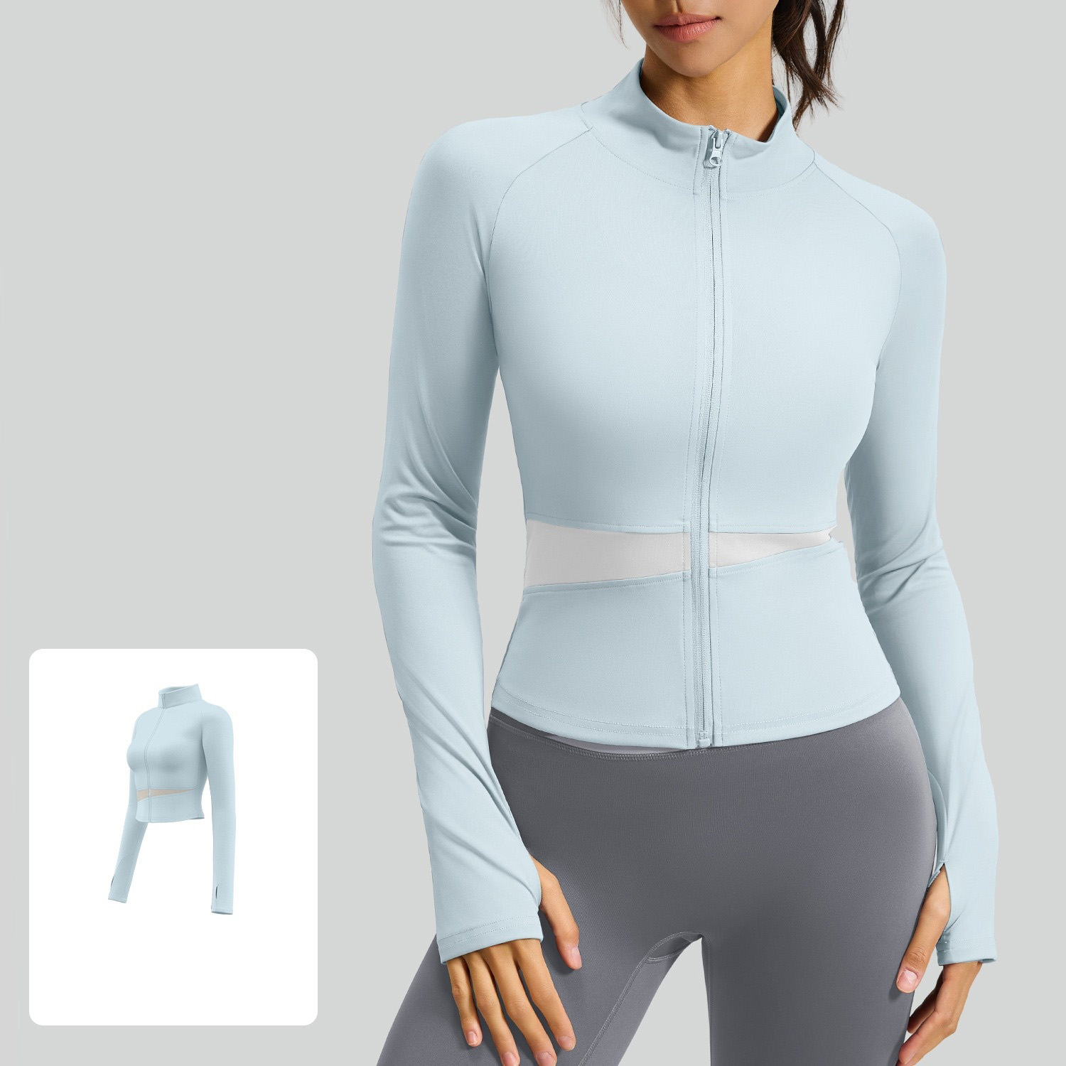 Color-Block Stand-Up Slim-Fit Yoga Jacket With Zipper 10 Colors YFJYMW022