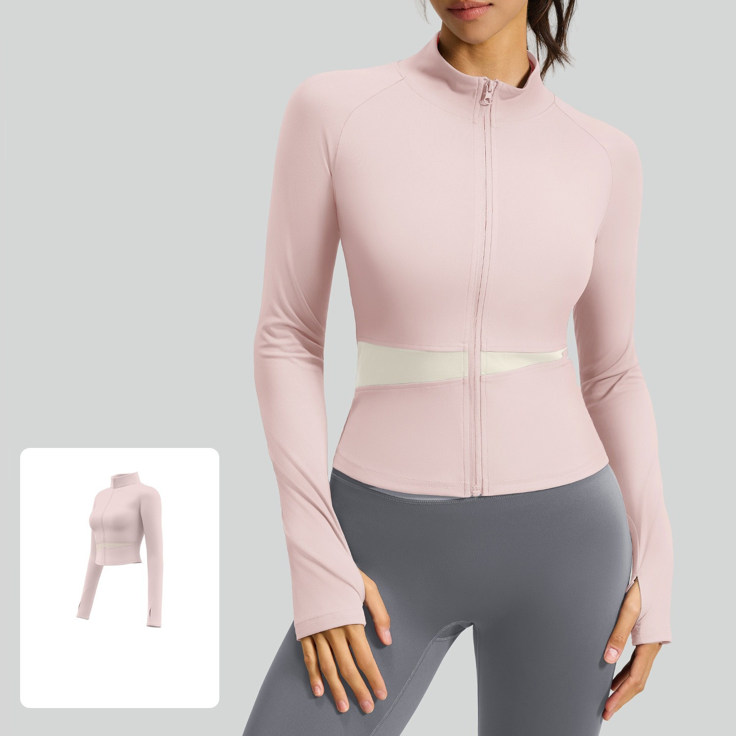 Color-Block Stand-Up Slim-Fit Yoga Jacket With Zipper 10 Colors YFJYMW022
