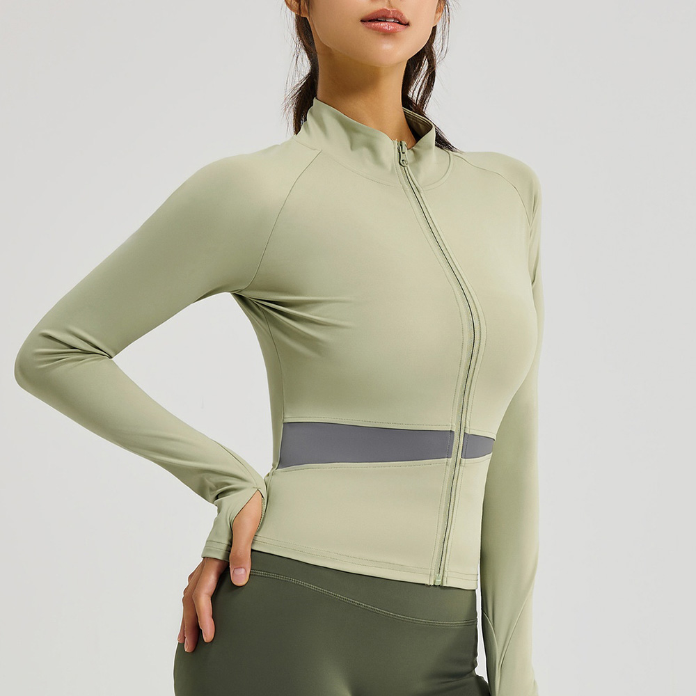Color-Block Stand-Up Slim-Fit Yoga Jacke