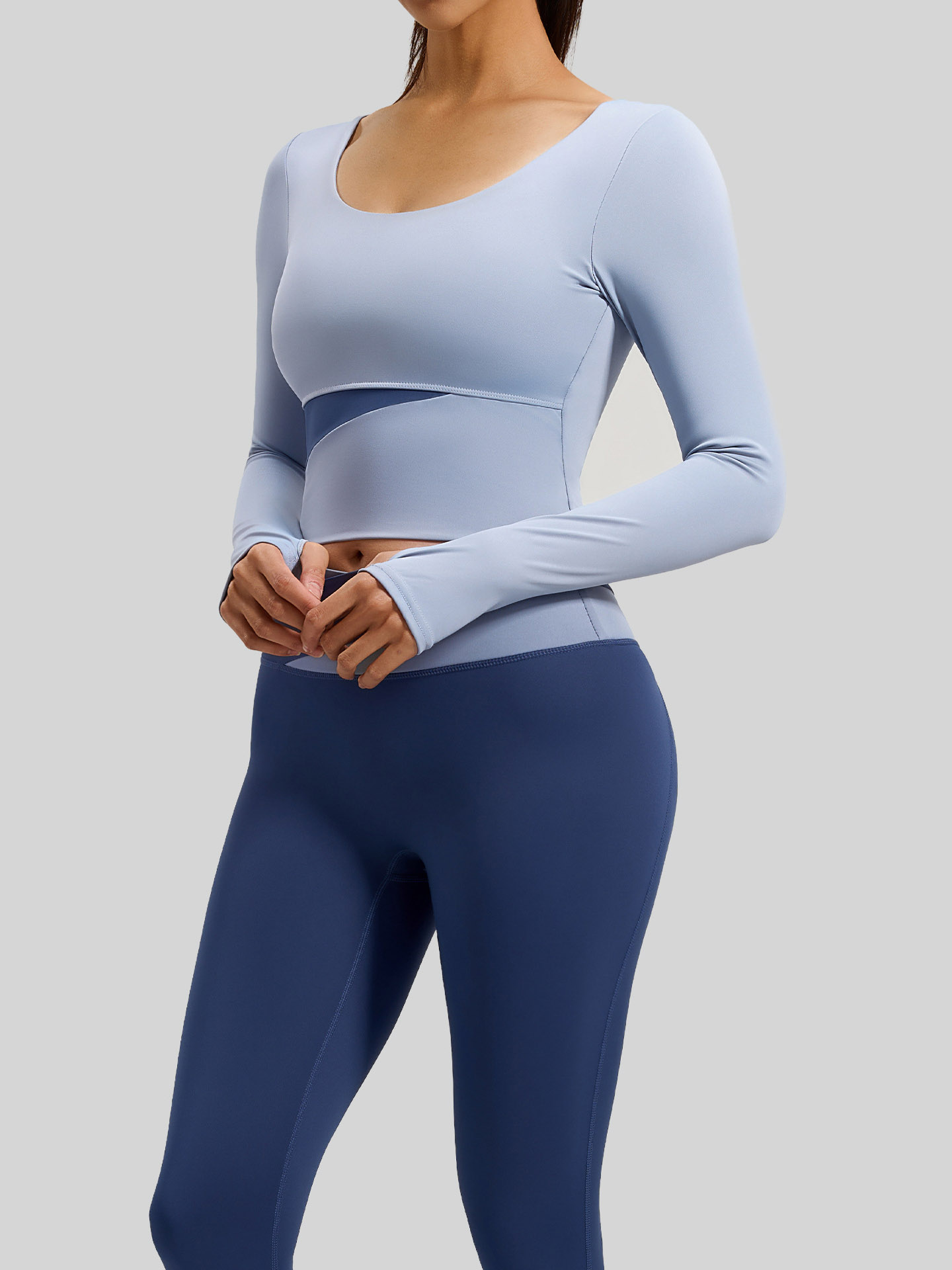 Women Contrast Cross Waist Long Sleeve Y