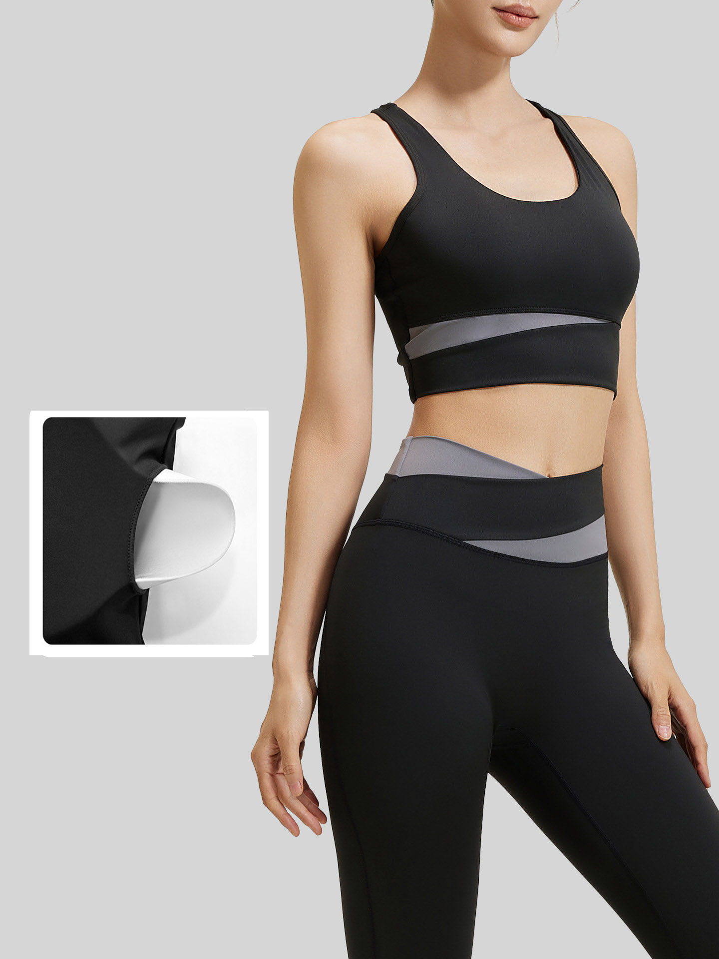 Women Contrast Color Yoga Three Piece Se