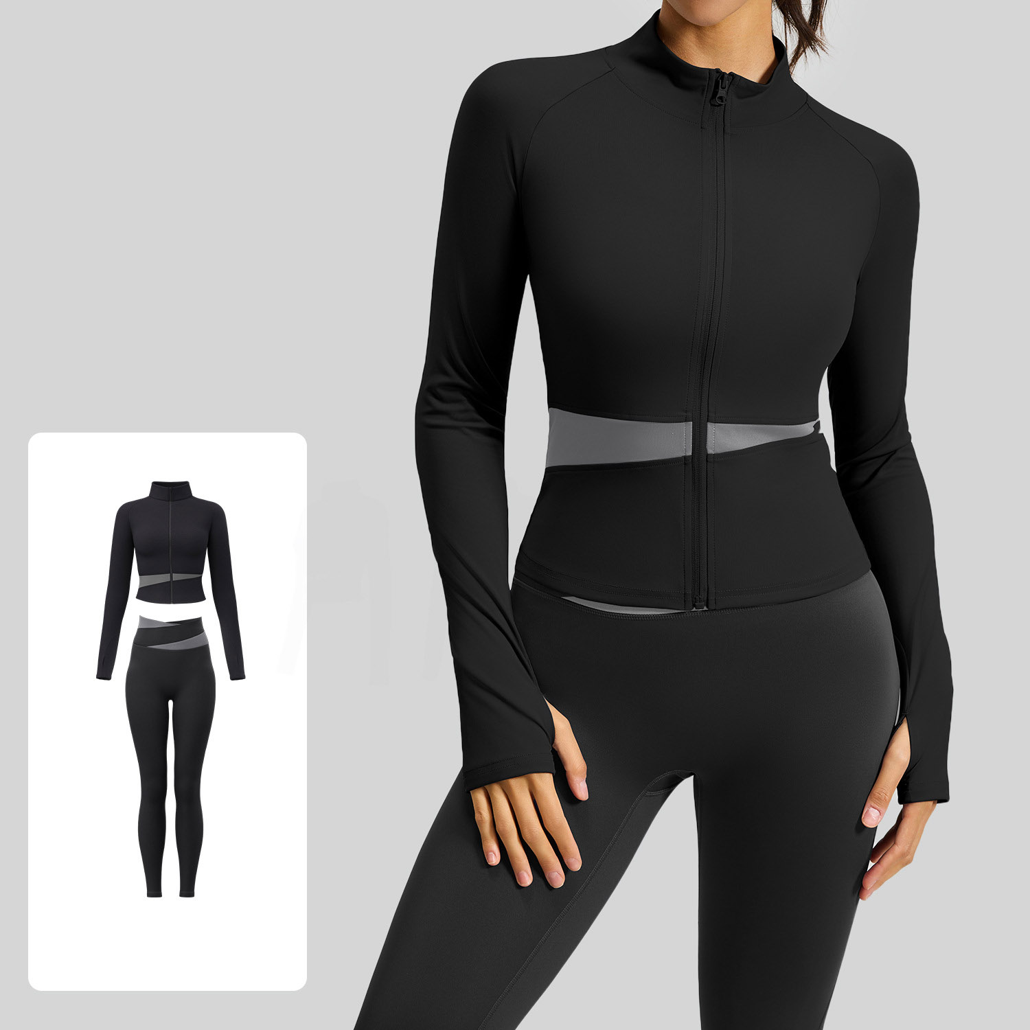 Women Contrast Color Yoga Three Piece Set Sports Bra + Crop Jacket + High Waist Leggings, Top 7 Colors Jacket 7 Colors Pants 7 Colors, YFJYMW022+YFJYMK002+YFJYMN004
