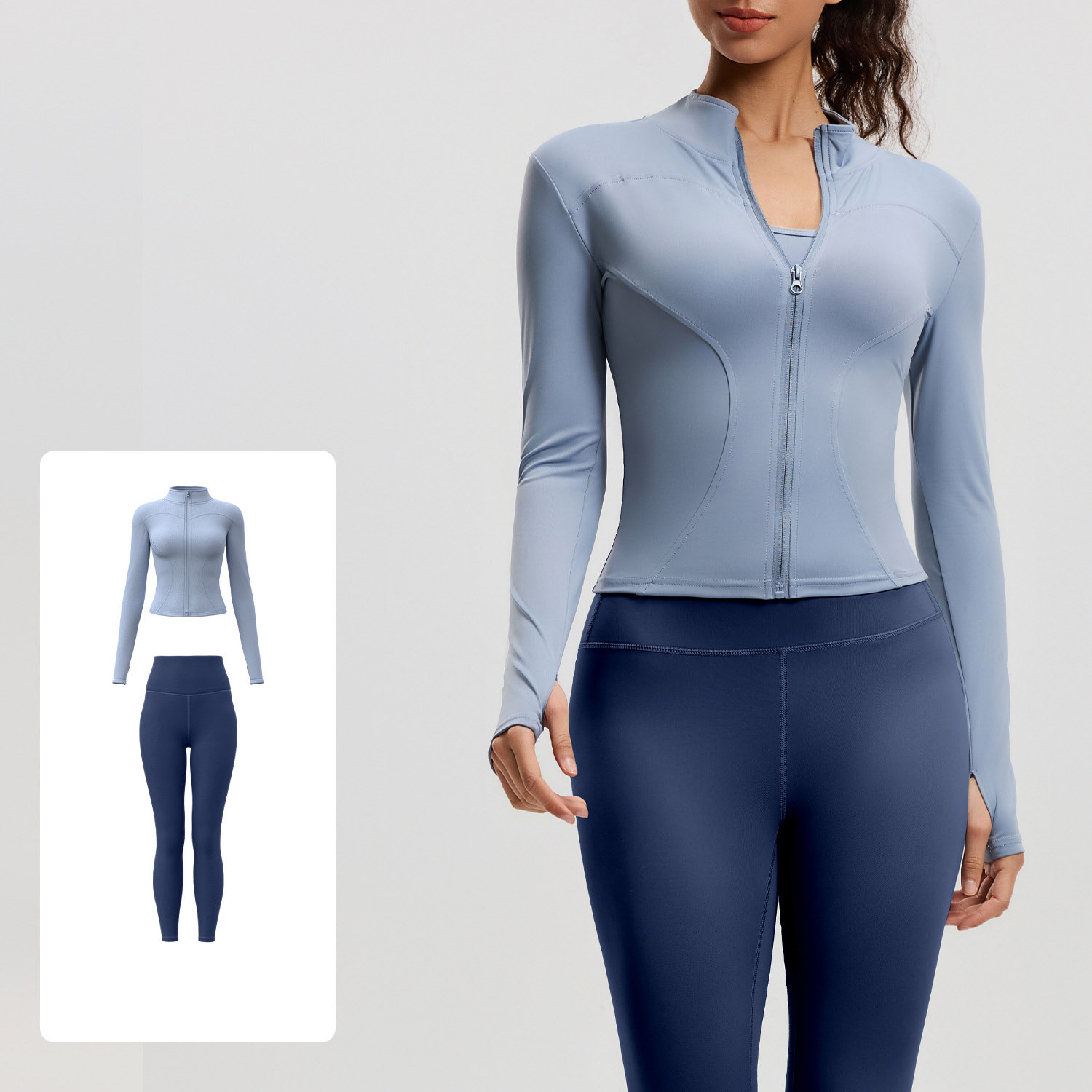 Women Zip Up Long Sleeve Yoga Two Piece Set Top 10 Colors Pants 10 Colors, Stand Collar Slim Fit Jacket + High Waist Tight Fitness Leggings, YFMTWT01+YFMT20