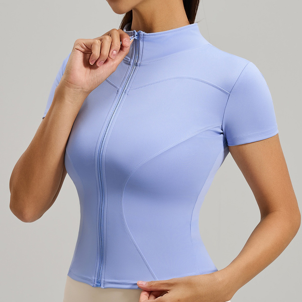 Slim-Fit Short-Sleeve Running & Fitness Yoga Top With Zipper 12 Colors YFJYMW040