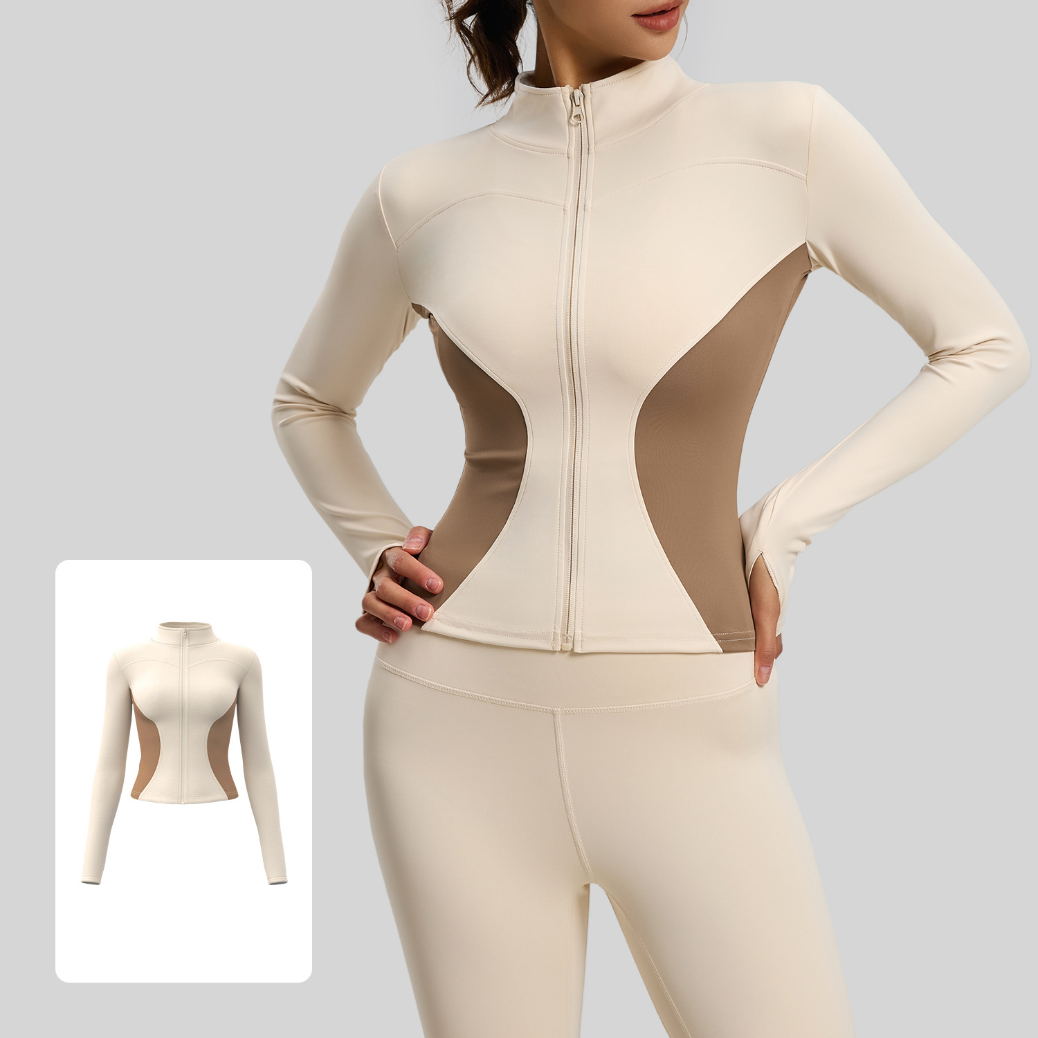 Stand-up Collar Yoga Jacket Color-blocking Slim-Fit Sports Top 2 Colors YFJYMW113