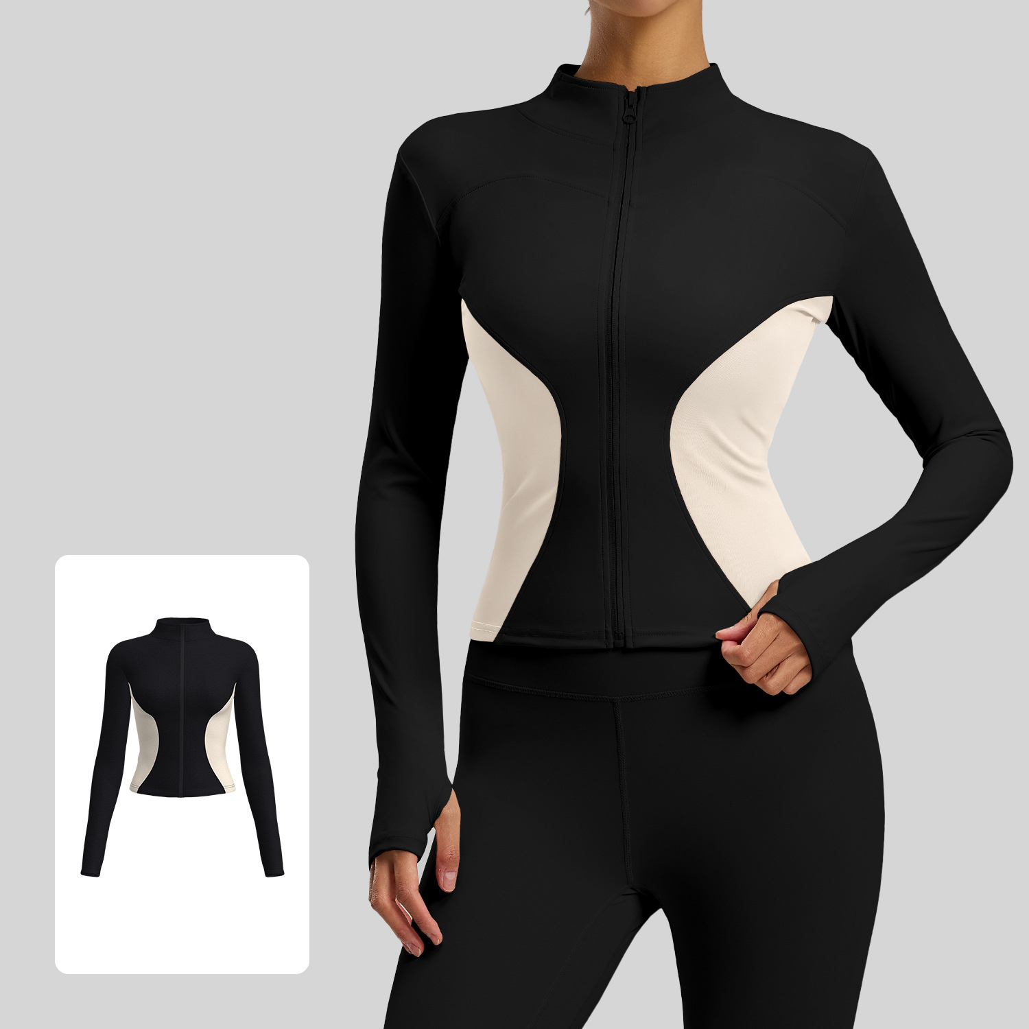Stand-up Collar Yoga Jacket Color-blocking Slim-Fit Sports Top 2 Colors YFJYMW113