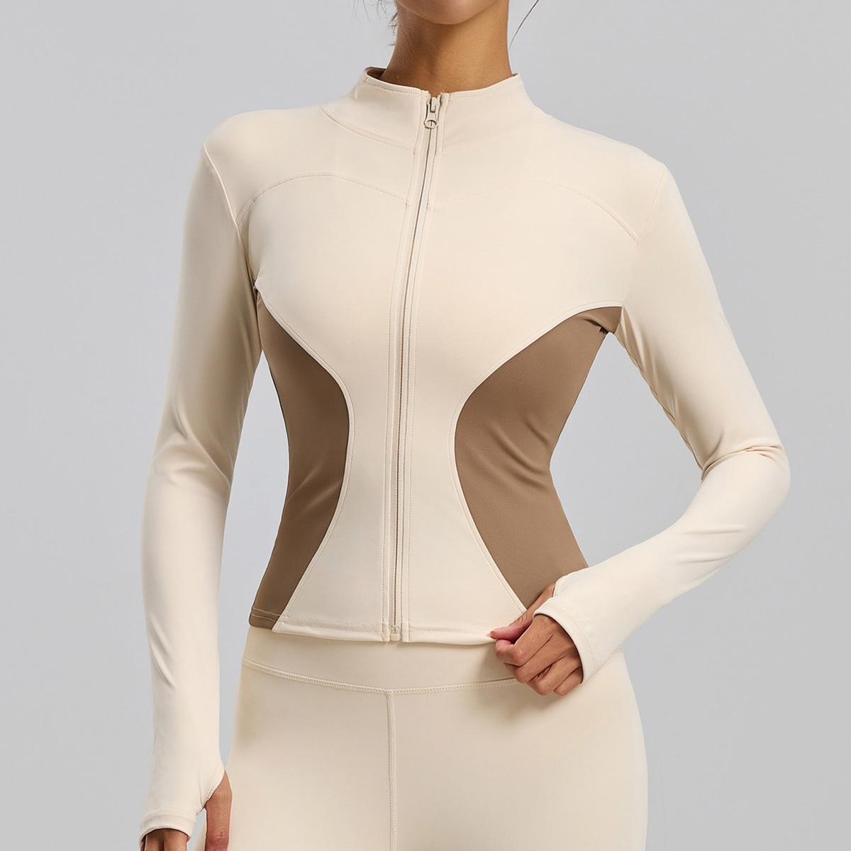 Stand-up Collar Yoga Jacket Color-blocki