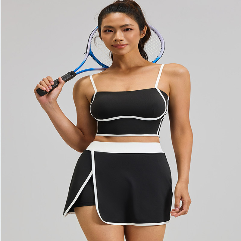 Women Contrast Trim Cami Yoga 2Pcs Set T