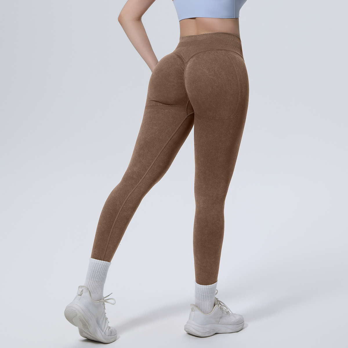 Women High Waist Seamless Washed Nylon Yoga Leggings 5 Colors, Peach Butt Lifting Tummy Control 9/10 Length Slim Running Fitness Pants, YFYS6717