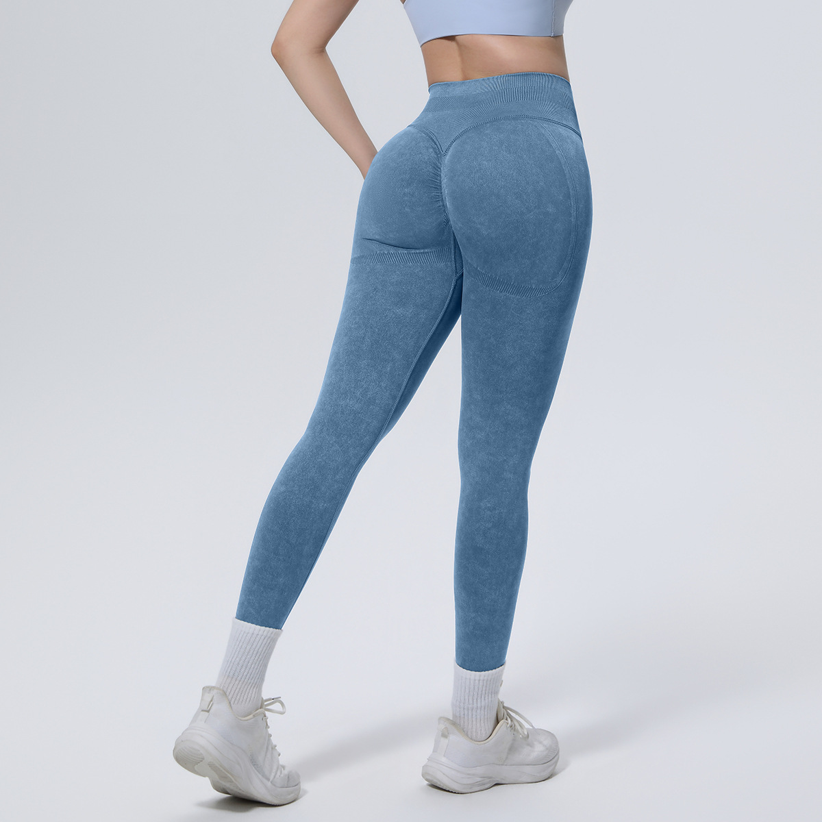 Women High Waist Seamless Washed Nylon Yoga Leggings 5 Colors, Peach Butt Lifting Tummy Control 9/10 Length Slim Running Fitness Pants, YFYS6717