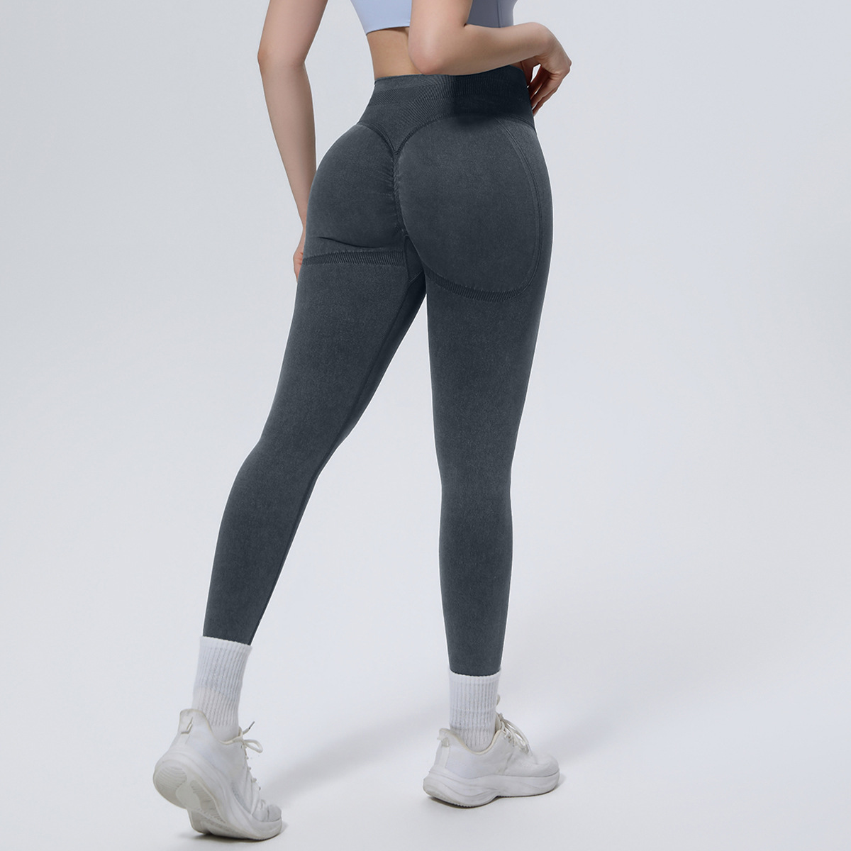 Women High Waist Seamless Washed Nylon Yoga Leggings 5 Colors, Peach Butt Lifting Tummy Control 9/10 Length Slim Running Fitness Pants, YFYS6717