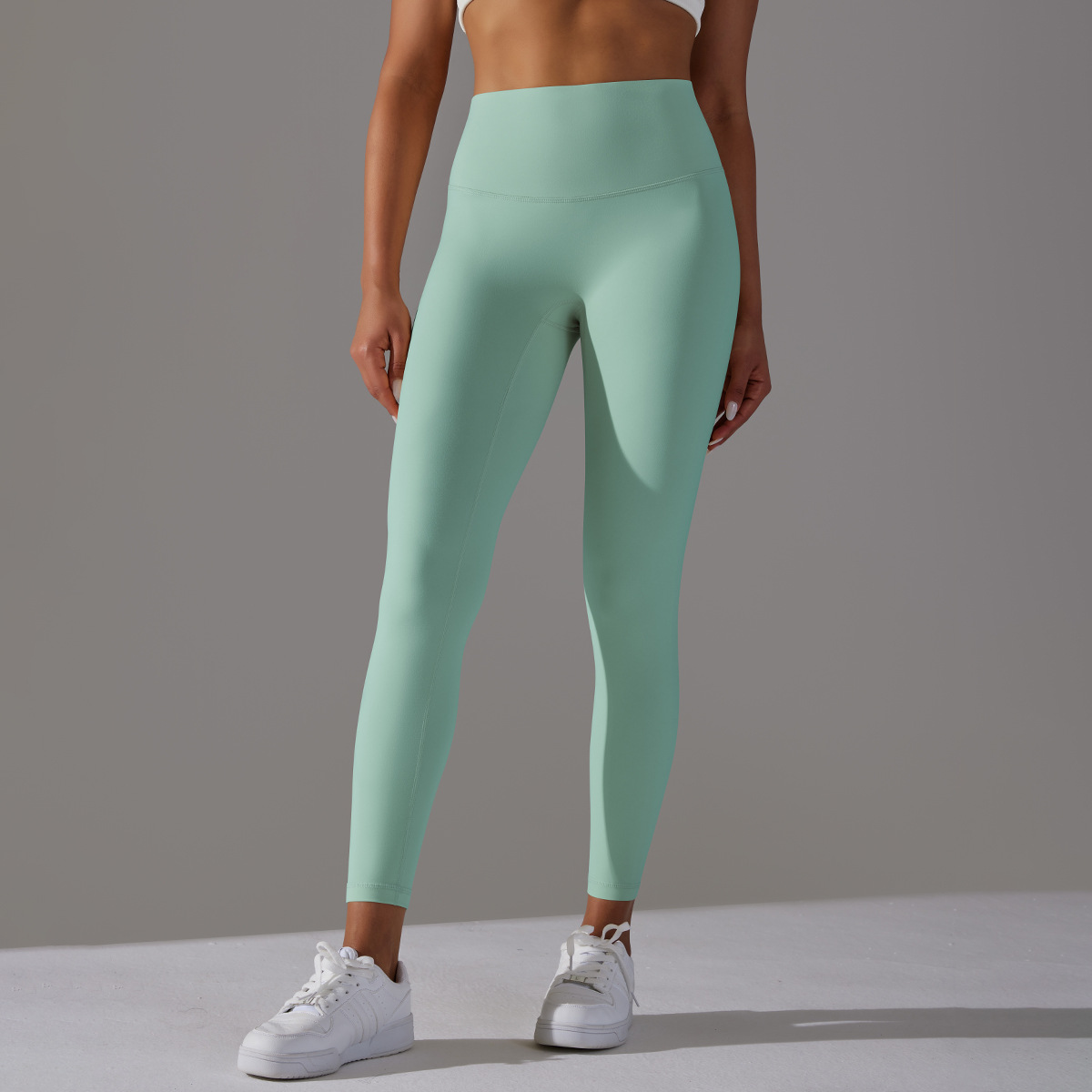 Women High Waist Crotch Seamless Double Sided Brushed Nude Soft Yoga Leggings 36 Colors, Nylon Lycra Tummy Control 9/10 Length Slim Running Fitness Pants, YFYS6618