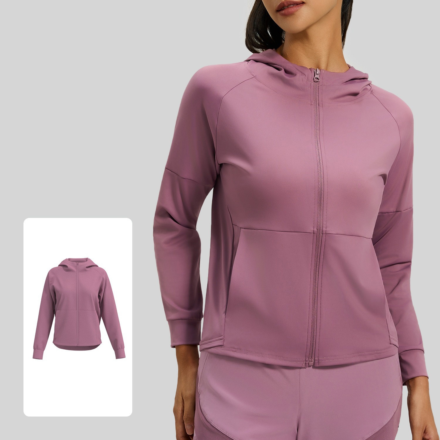 Sports Yoga Hooded Tops Full Zip-up 4-way Stretch with Pockets  4 Colors YFMTWTP02
