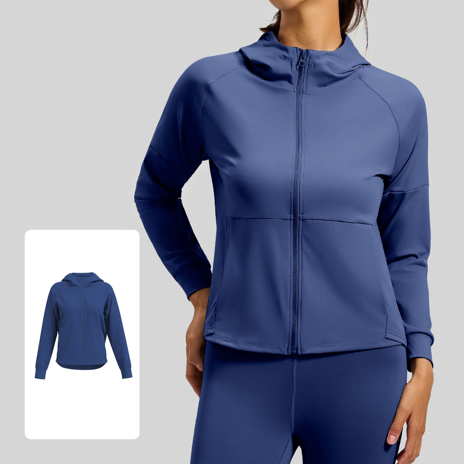 Sports Yoga Hooded Tops Full Zip-up 4-way Stretch with Pockets  4 Colors YFMTWTP02
