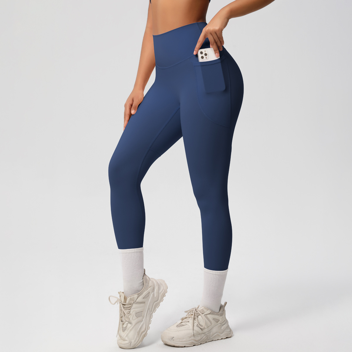 Women High Waist Side Pocket Double Sided Brushed Nude Soft 9/10 Yoga Leggings 10 Colors, 80% Nylon 20% Spandex Tummy Control Slim Running Fitness Pants, YFYS7108