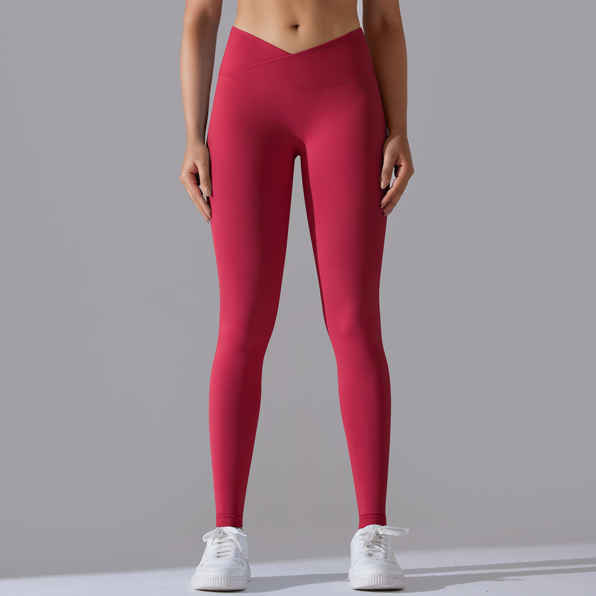 Naked Soft High Elastic Seamless Knit Fitness Leggings 15 Colors, Cross V Waist 360° Tummy Control Integrated Slim Training Sports Pants, YFYS6627