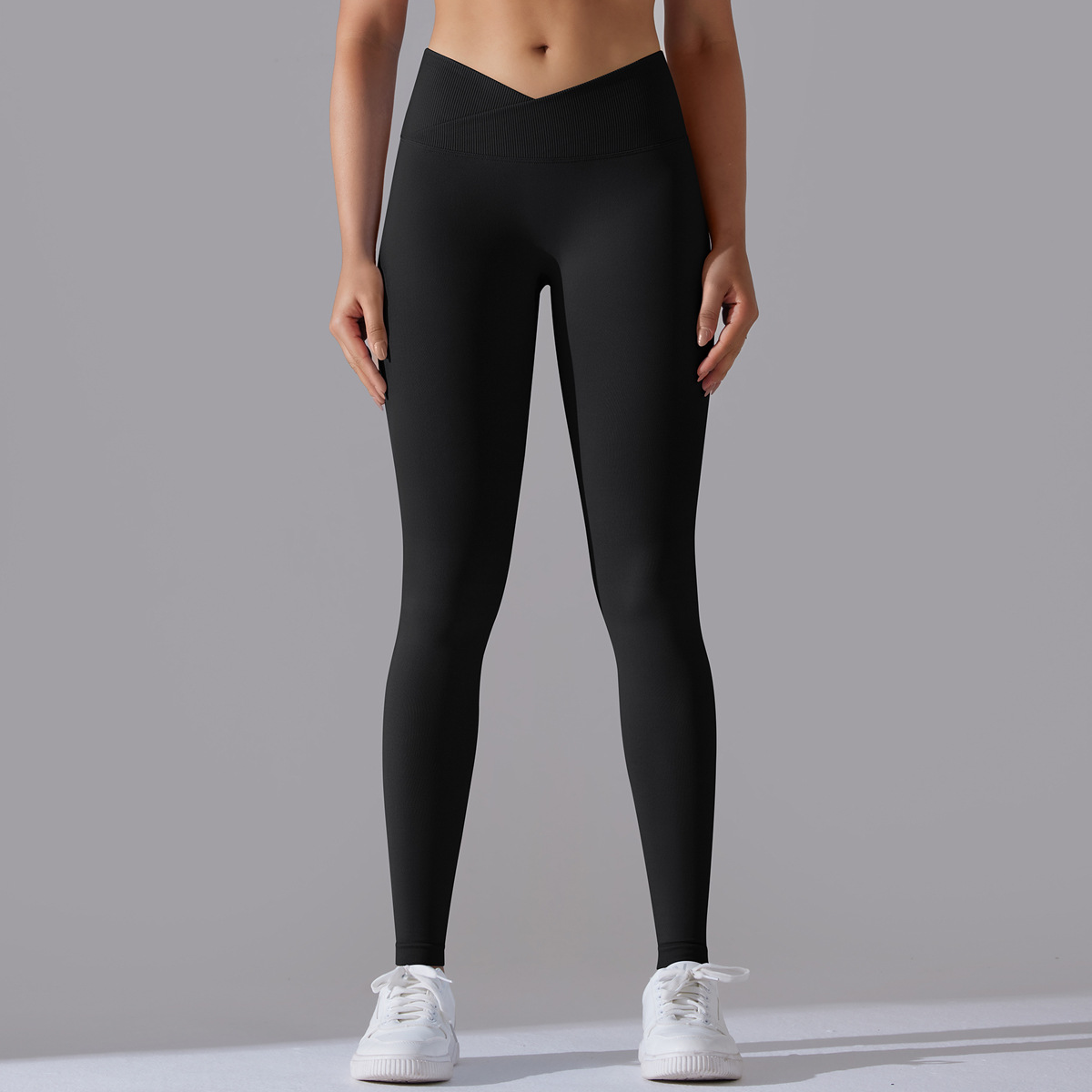 Naked Soft High Elastic Seamless Knit Fitness Leggings 15 Colors, Cross V Waist 360° Tummy Control Integrated Slim Training Sports Pants, YFYS6627
