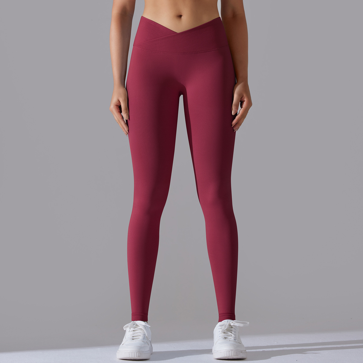 Naked Soft High Elastic Seamless Knit Fitness Leggings 15 Colors, Cross V Waist 360° Tummy Control Integrated Slim Training Sports Pants, YFYS6627