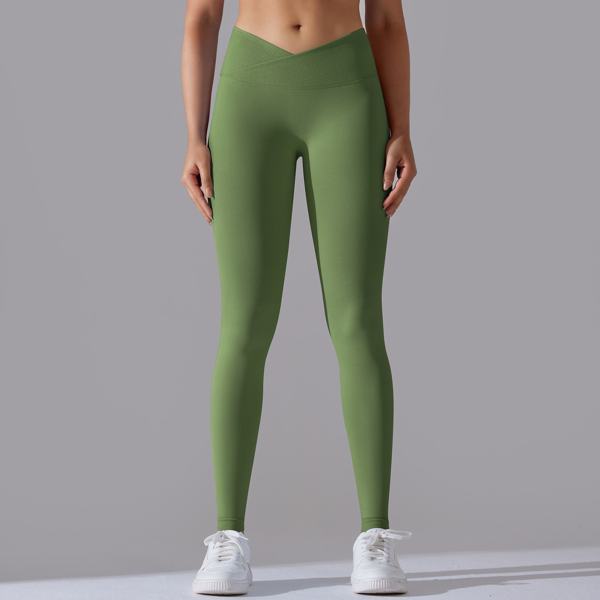 Naked Soft High Elastic Seamless Knit Fitness Leggings 15 Colors, Cross V Waist 360° Tummy Control Integrated Slim Training Sports Pants, YFYS6627