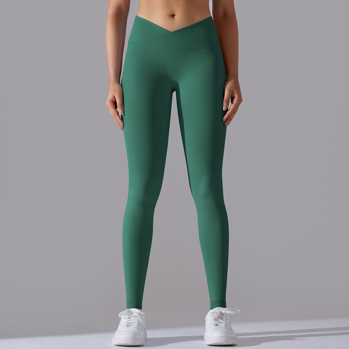 Naked Soft High Elastic Seamless Knit Fitness Leggings 15 Colors, Cross V Waist 360° Tummy Control Integrated Slim Training Sports Pants, YFYS6627