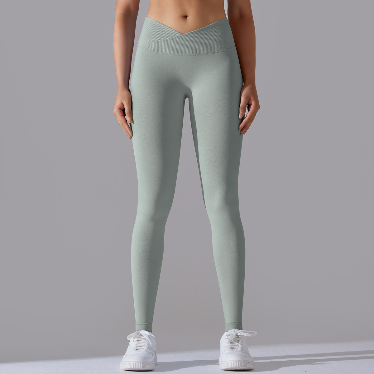 Naked Soft High Elastic Seamless Knit Fitness Leggings 15 Colors, Cross V Waist 360° Tummy Control Integrated Slim Training Sports Pants, YFYS6627