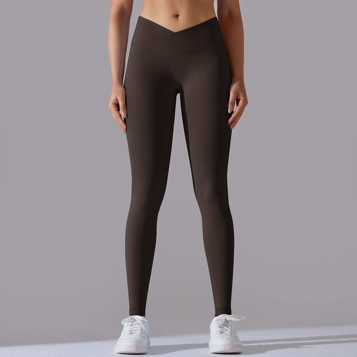 Naked Soft High Elastic Seamless Knit Fitness Leggings 15 Colors, Cross V Waist 360° Tummy Control Integrated Slim Training Sports Pants, YFYS6627