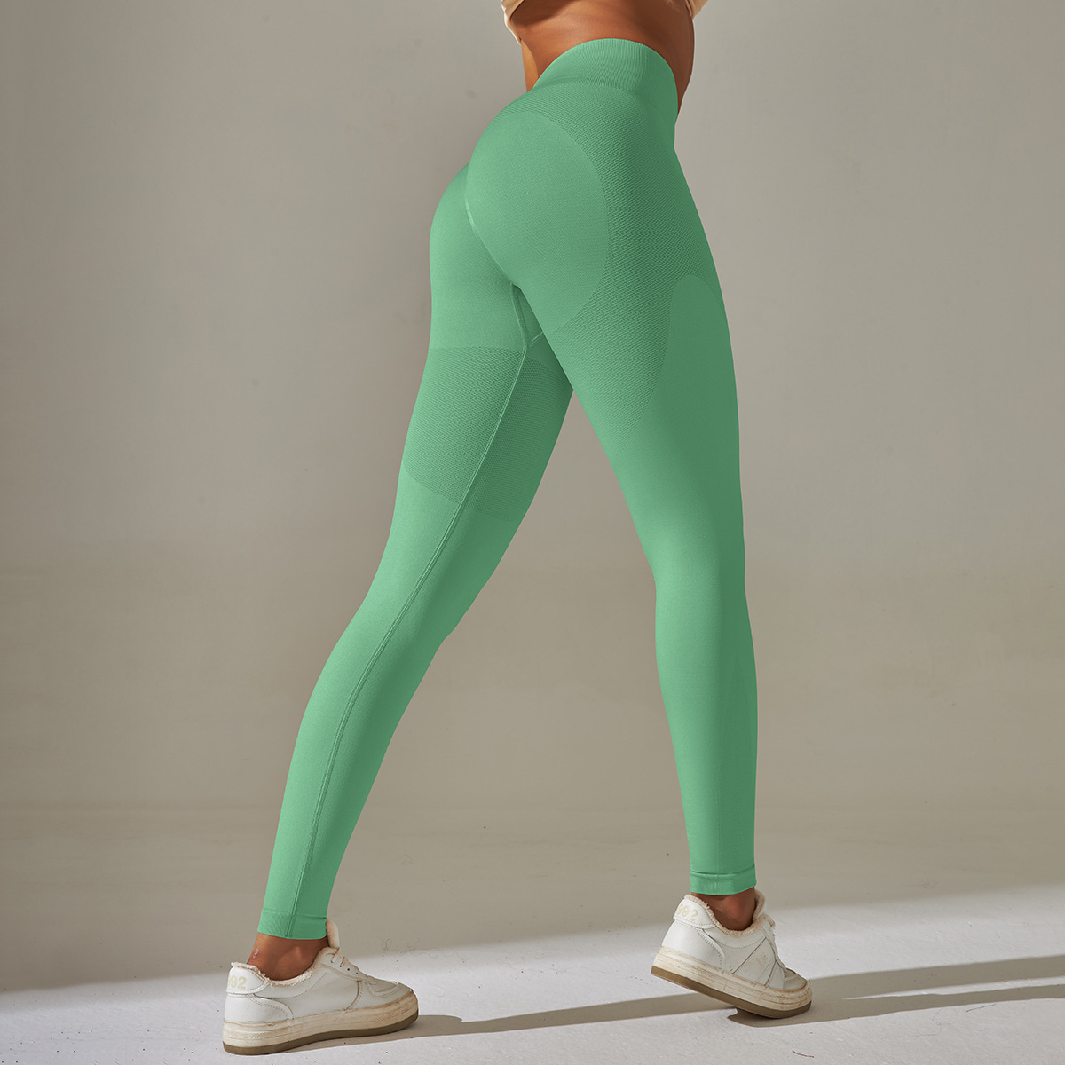 Women High Waist Seamless Knit Contour Peach Butt 9/10 Yoga Leggings 7 Colors, 92% Nylon 8% Spandex Tummy Control Slim Running Fitness Pants, YFYS6606