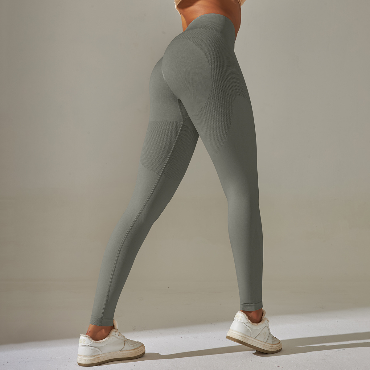 Women High Waist Seamless Knit Contour Peach Butt 9/10 Yoga Leggings 7 Colors, 92% Nylon 8% Spandex Tummy Control Slim Running Fitness Pants, YFYS6606
