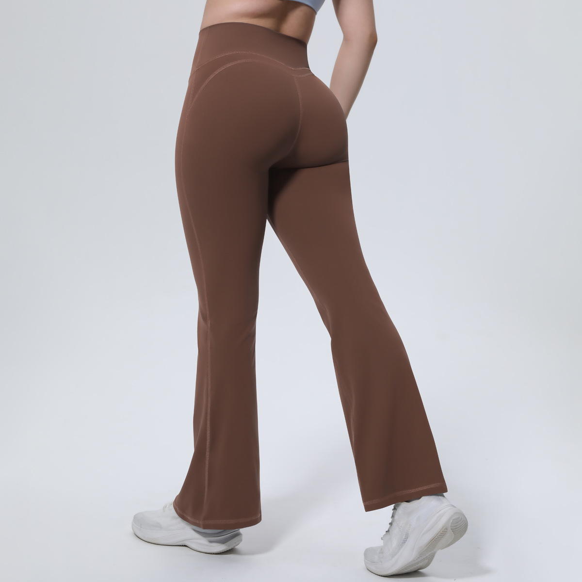 Medium Support Gym Bell Bottom Pants 7 Colors, High Rise Anti Roll Wide Waistband Seamless Contour Peach Butt Flare Leg Slim Fit Athletic Training Pants, YFYS7138