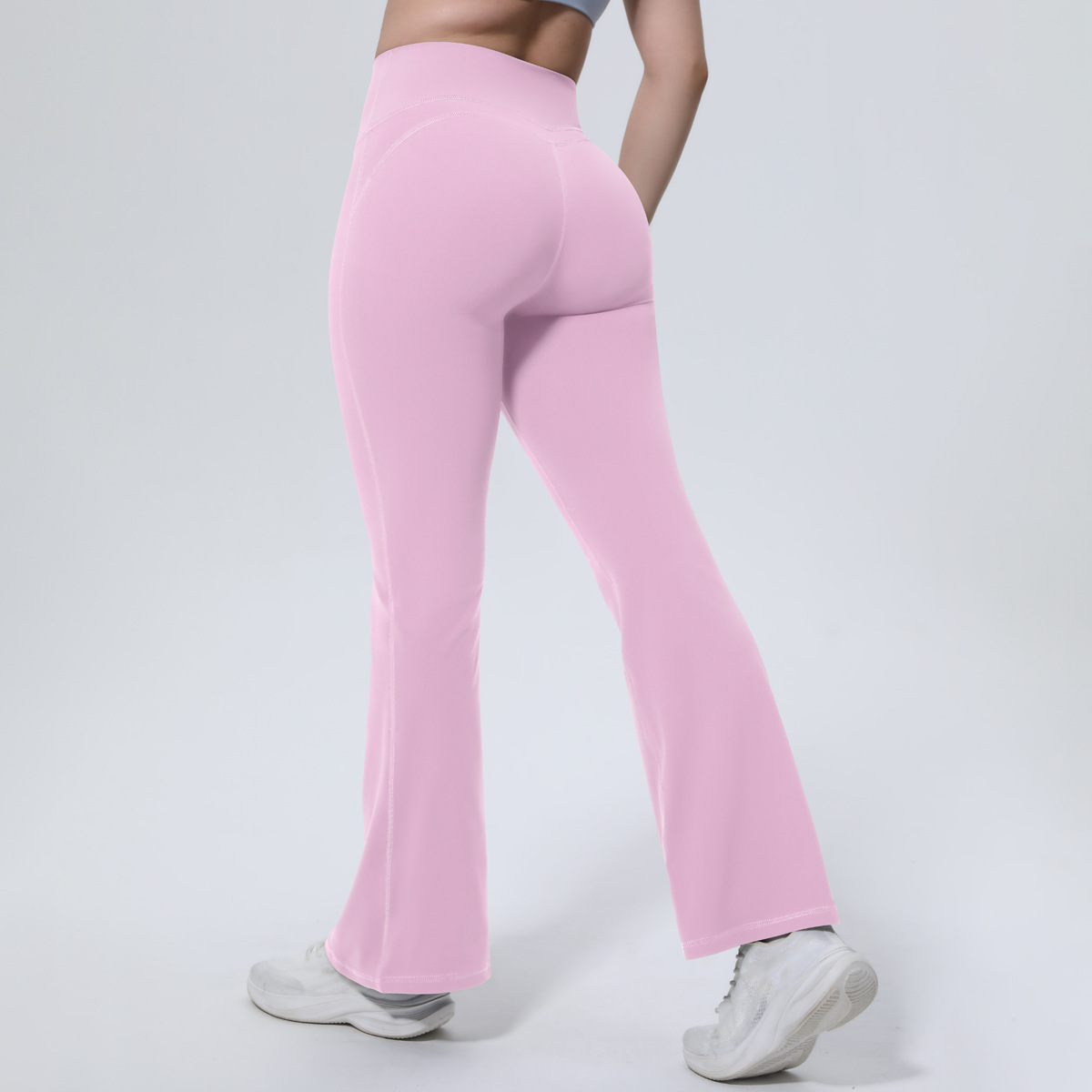 Medium Support Gym Bell Bottom Pants 7 Colors, High Rise Anti Roll Wide Waistband Seamless Contour Peach Butt Flare Leg Slim Fit Athletic Training Pants, YFYS7138