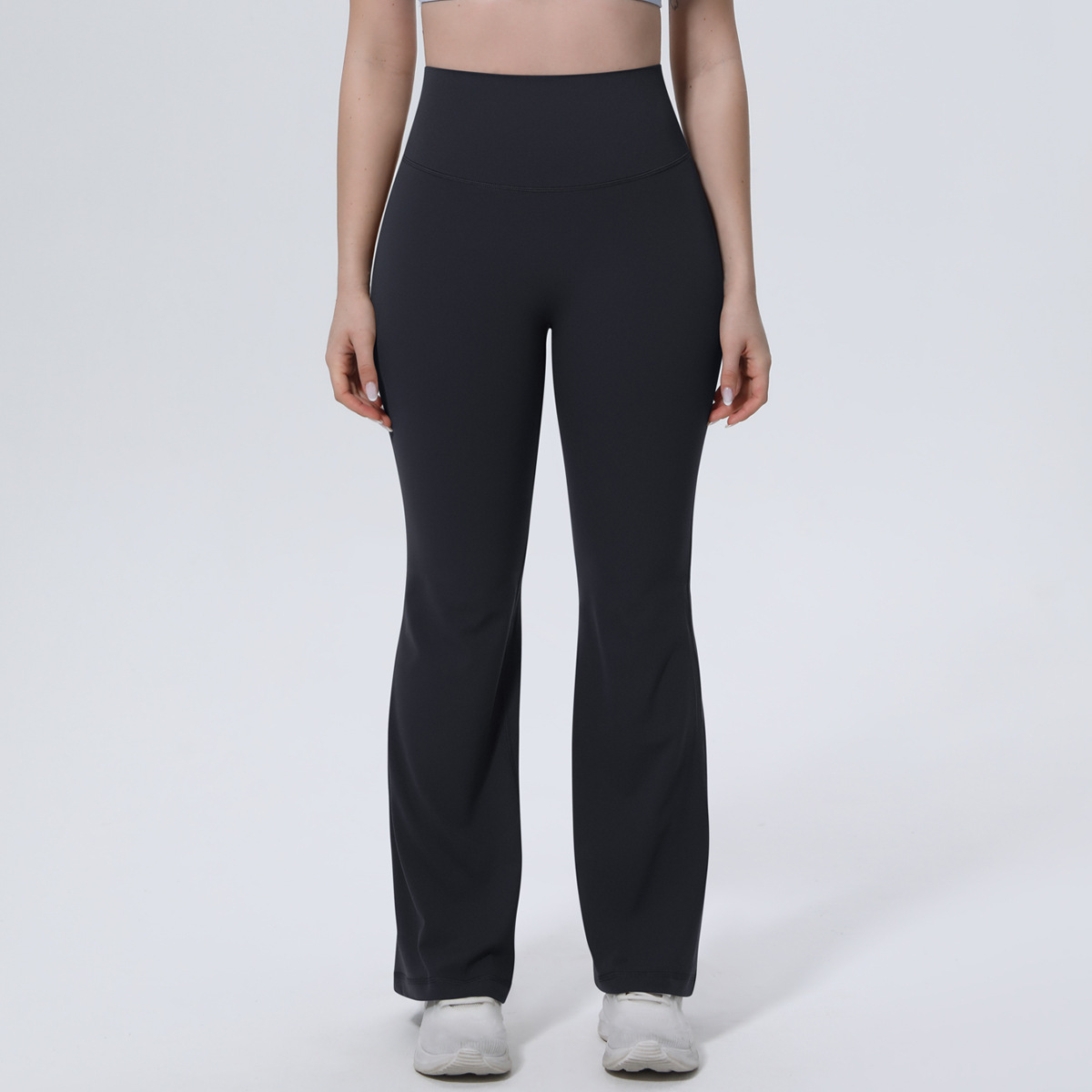 Women High Waist Single Side Brushed Full Length Micro Flare Yoga Pants 10 Colors, 80% Nylon 20% Spandex Tummy Control Slim Running Fitness Bell Bottom Pants, YFYS7148