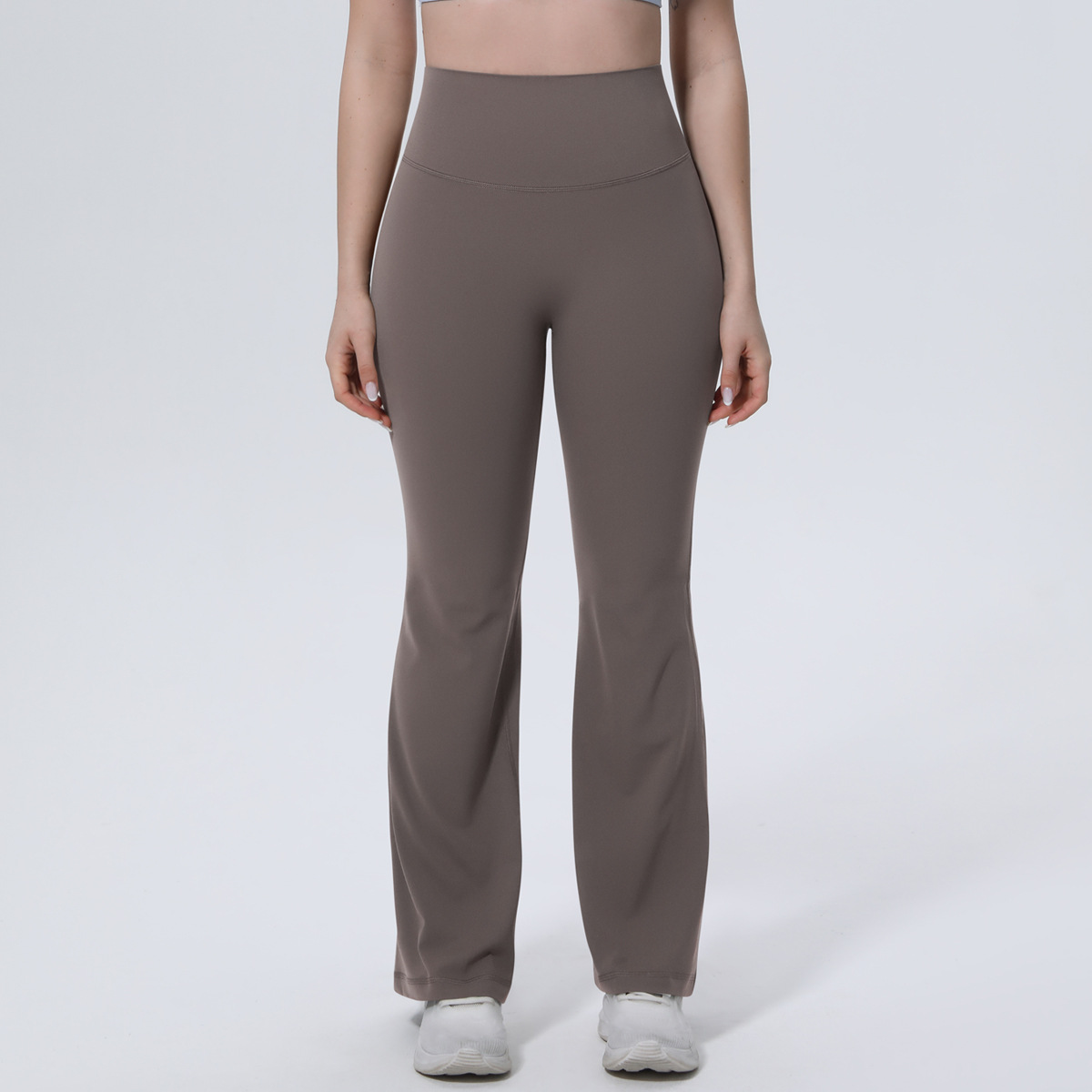 Women High Waist Single Side Brushed Full Length Micro Flare Yoga Pants 10 Colors, 80% Nylon 20% Spandex Tummy Control Slim Running Fitness Bell Bottom Pants, YFYS7148