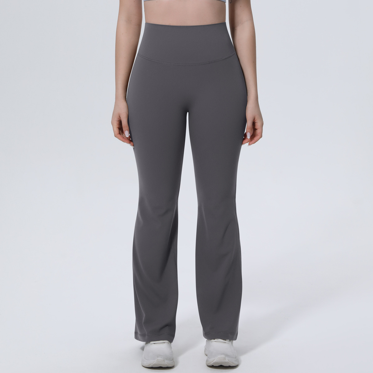 Women High Waist Single Side Brushed Full Length Micro Flare Yoga Pants 10 Colors, 80% Nylon 20% Spandex Tummy Control Slim Running Fitness Bell Bottom Pants, YFYS7148