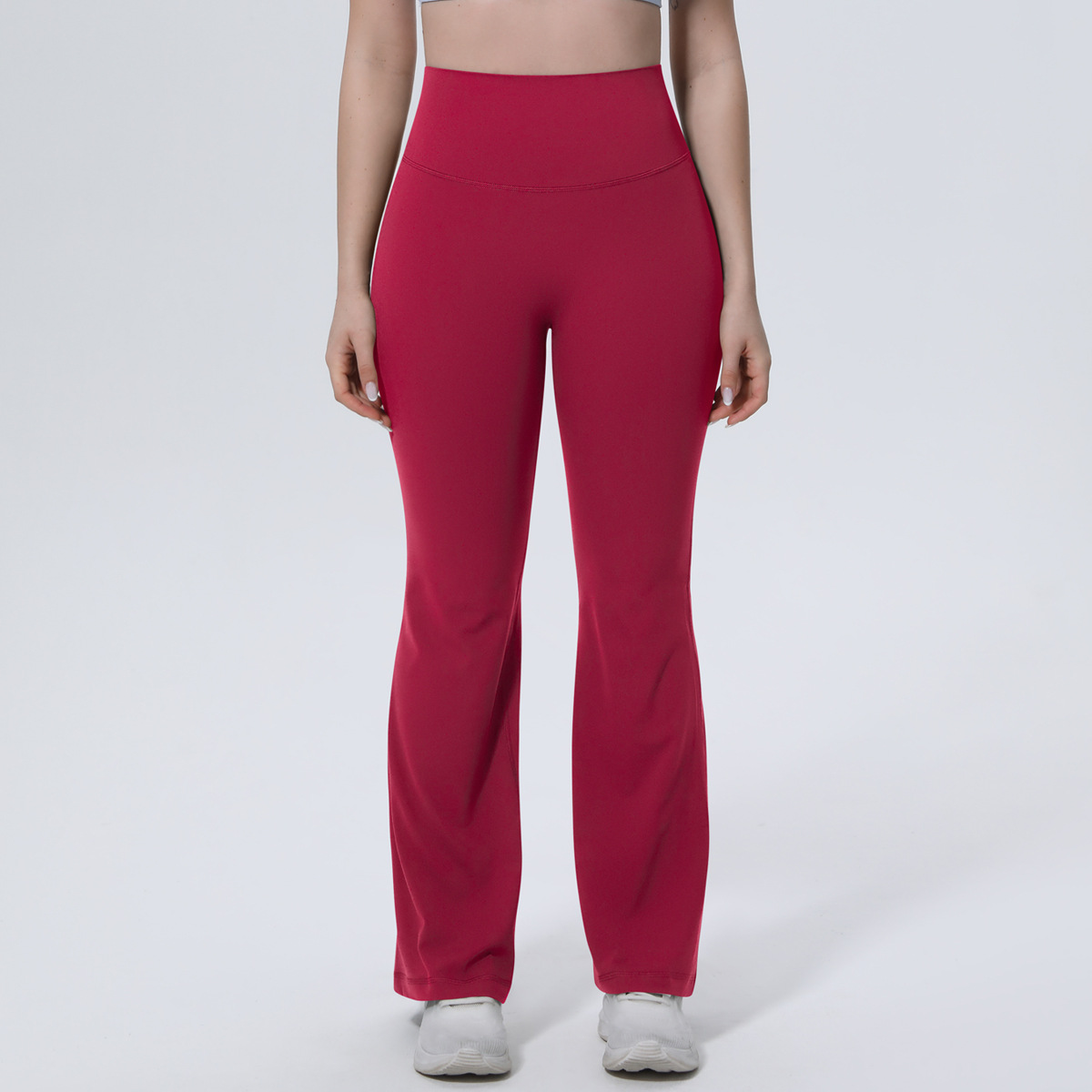 Women High Waist Single Side Brushed Full Length Micro Flare Yoga Pants 10 Colors, 80% Nylon 20% Spandex Tummy Control Slim Running Fitness Bell Bottom Pants, YFYS7148