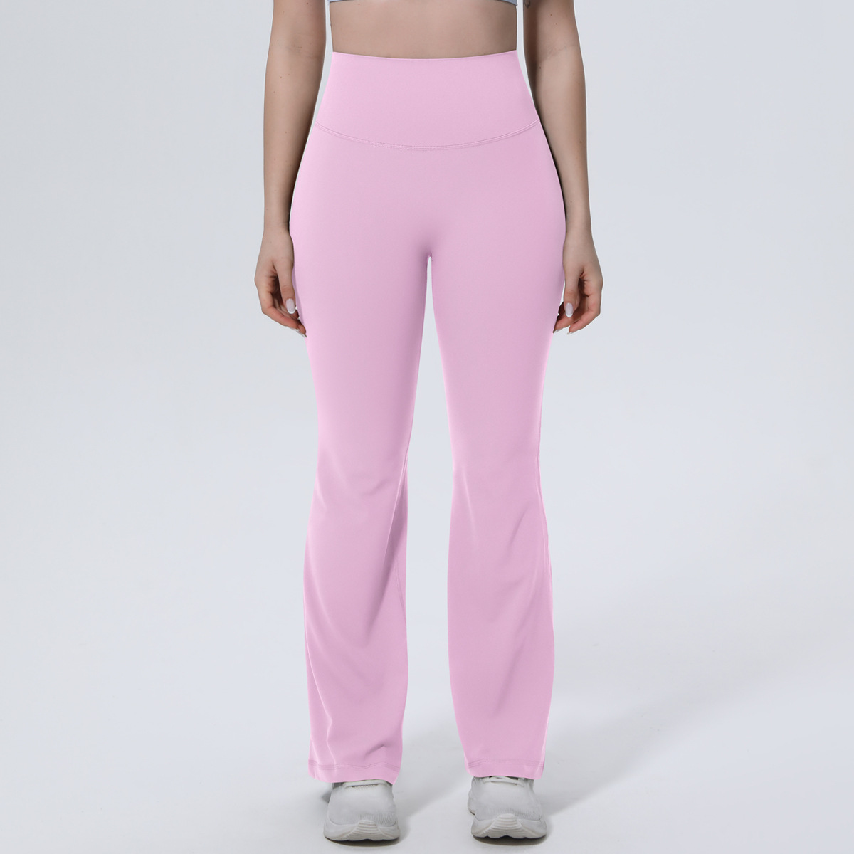 Women High Waist Single Side Brushed Full Length Micro Flare Yoga Pants 10 Colors, 80% Nylon 20% Spandex Tummy Control Slim Running Fitness Bell Bottom Pants, YFYS7148