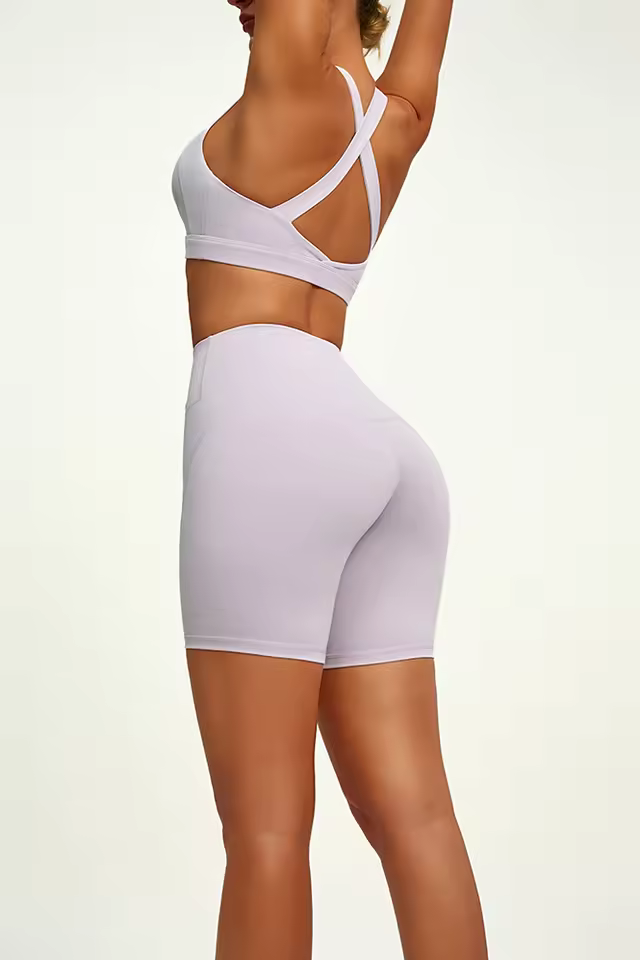 Wholesale Custom Logo 2 PCS Tummy Control Sportswear Set Seamless Cross Back Yoga Tops Sports Yoga Pants for Women