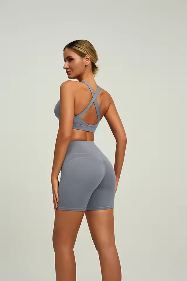 Wholesale Custom Logo 2 PCS Tummy Control Sportswear Set Seamless Cross Back Yoga Tops Scrunch Sports Yoga Pants for Women