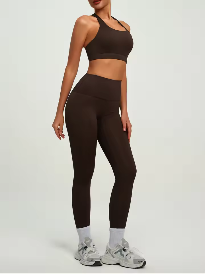 Wholesale Custom Logo 2 PCS Tummy Control Sportswear Set Seamless Cross Back Yoga Tops Scrunch Butt Workout Leggings for Women