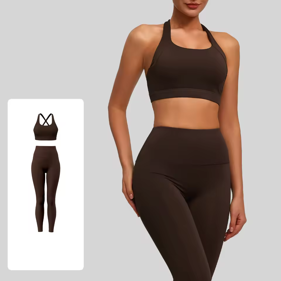 Wholesale Custom Logo 2 PCS Tummy Control Sportswear Set Seamless Cross Back Yoga Tops Scrunch Butt Workout Leggings for Women